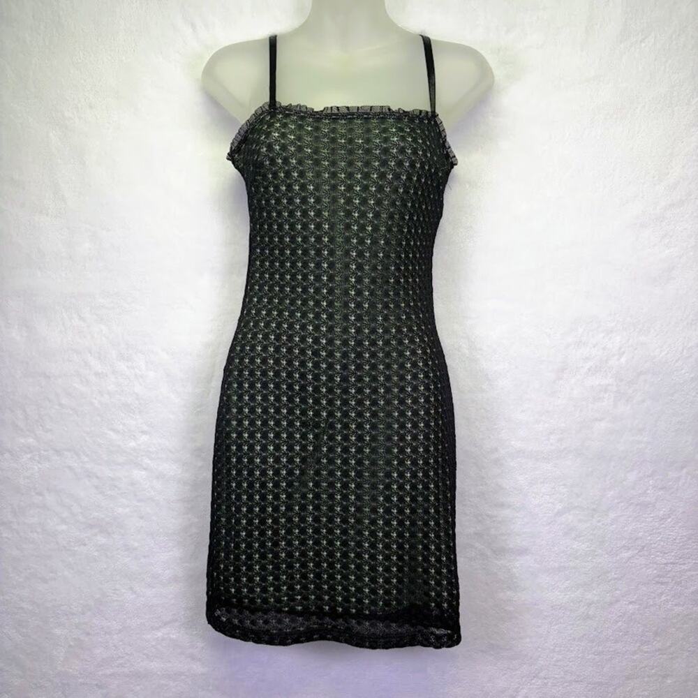 Y2K Exotica Black Lace Overlay Sleeveless Bodycon Mini Dress Size S Mint Green